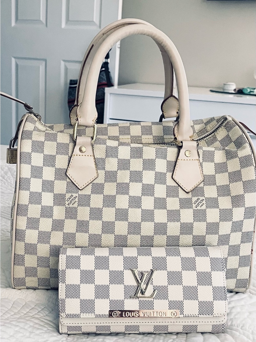 Classy Monogram bag & wallet colors-Bone, beige & gold hardware pristine 🫶🏻